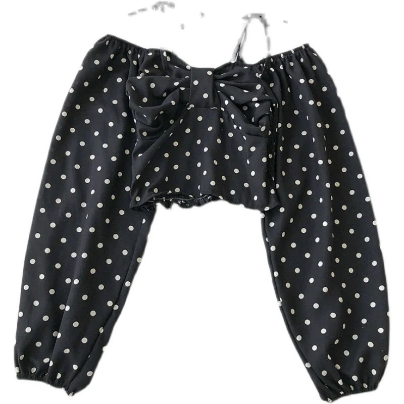 

Kimutomo Polka Dot Blouse Women 2021 Spring New Korean Square Collar Long Sleeve Lace Up Short Waist Slimming Top Casual
