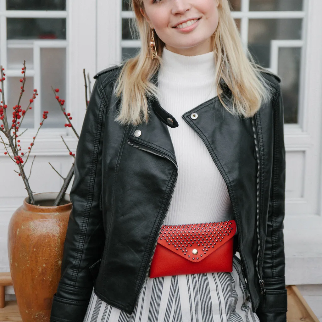 Модная женская поясная сумка с заклепками из искусственной кожи удобная