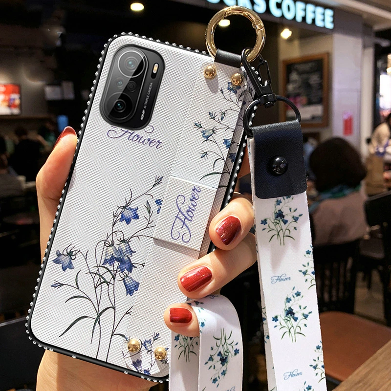

For Xiaomi POCO F3 Case Bling Glitter Strap wristband Embossing bracket Cover For POCO F3 Coques