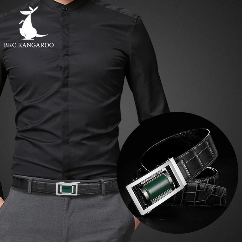 Ремень мужской из натуральной кожи с автоматической пряжкой коричневый |