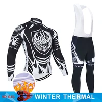 2021 rock racing winter cycling jersey bib set mtb bicycle clothing bike clothes skull thermal fleece mens long cycling wear