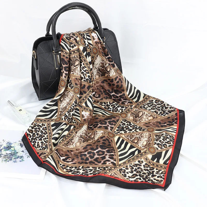 Модный шарф для волос женщин атласная шаль с леопардовым принтом шелковые шарфы