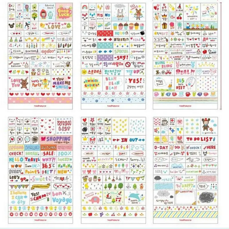 Новые милые бумажные стикеры 6 листов для дневника альбома скрапбукинга