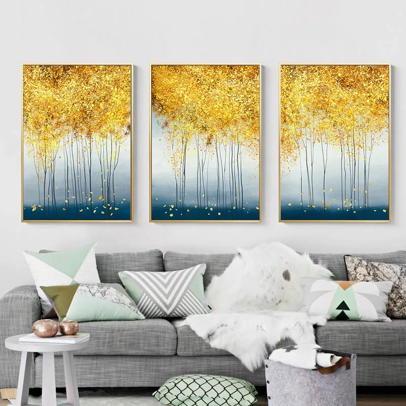 

Abstract Forest Golden Leaf Art Poster Nordic Landscape Canvas Print Wall Painting Modern Style Decorative Picture Home Decor