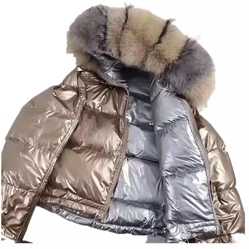 

thickened New and loose fox fur collar double face down jacket bread coat Women Short fashion
