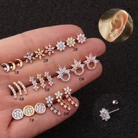 1pcs new fashion clear cz moon flower cartilage earring zircon conch tragus stud helix cartilage piercing jewelry for women