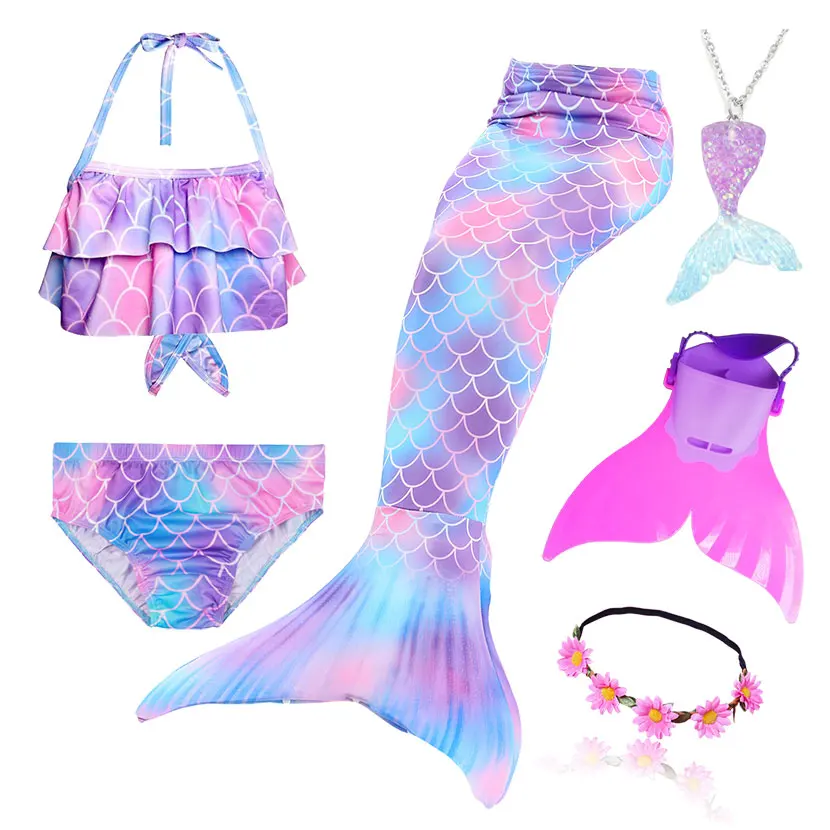 Kids Swimming Mermaid Tail Bikini Set can add with Monofin Flipper Ariel Costumes Cosplay Swimsuit Bathing Suit for Girls - Цвет: Package 2
