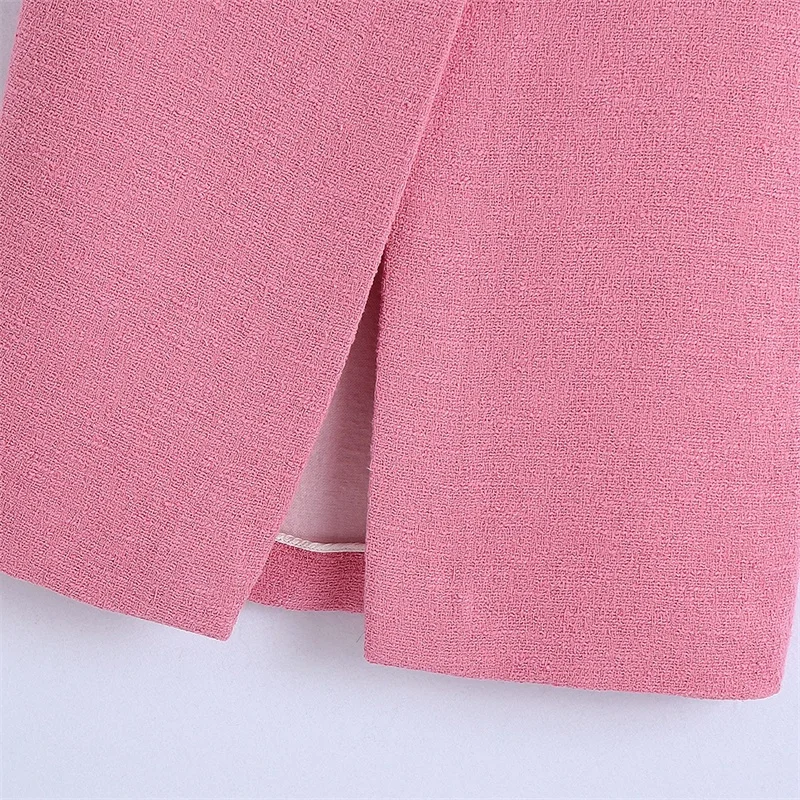 

ZXQJ Women 2021 Chic Fashion With Buttons Front Slit Tweed Midi Skirt Vintage High Waist Back Zipper Female Skirts Mujer