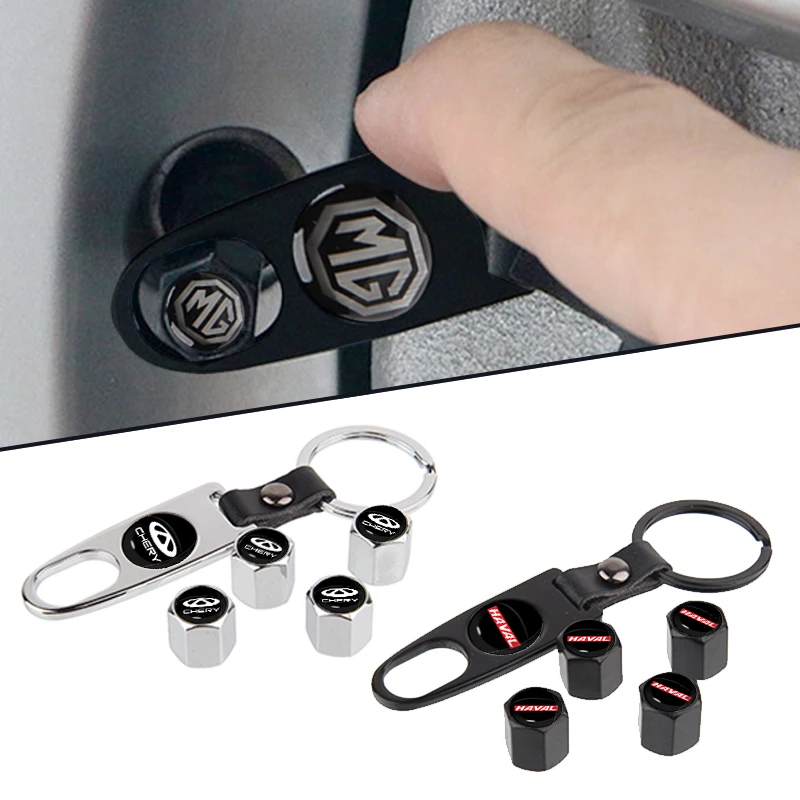 

5pc/set Car Logo Metal Tire Valve Dust Cap Wrench Keychain for Cadillac Escalade 3 Srx Xt5 Cts 2 El Dorado Escala Juguete Garaje