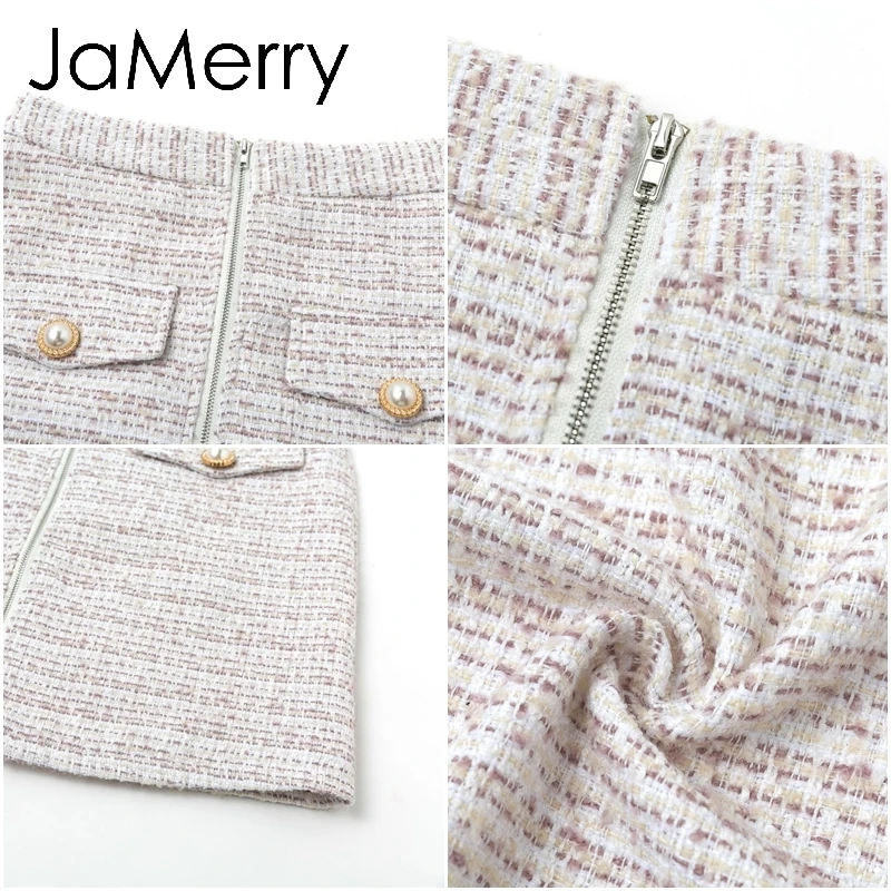 JaMerry, винтажный комплект из двух частей, твид, искусственный мех, женские комплекты, Осень-зима, юбка, костюм, наборы, пэчворк, однобортный, для офиса, женские костюмы