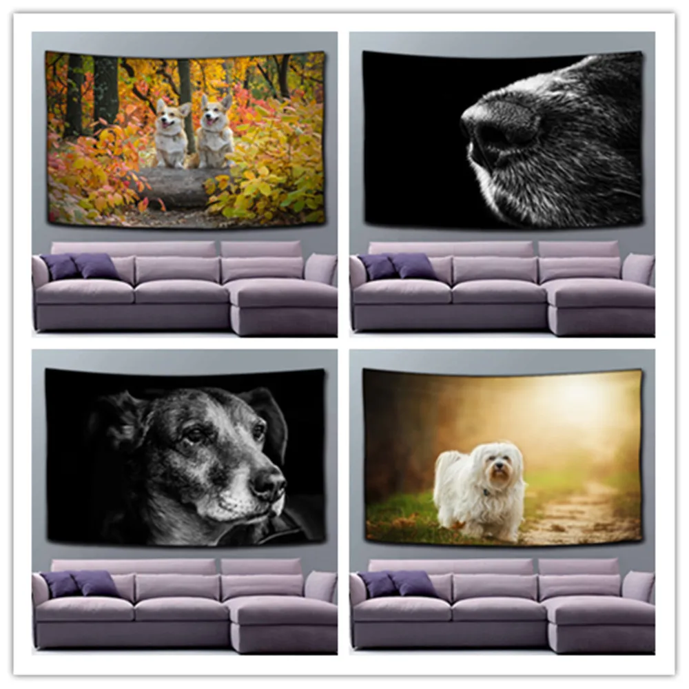 

Indian Painting Animal Pug Dog Wall Hanging Gobelin Polyester Tapestry Living Room Decor Home Decoration