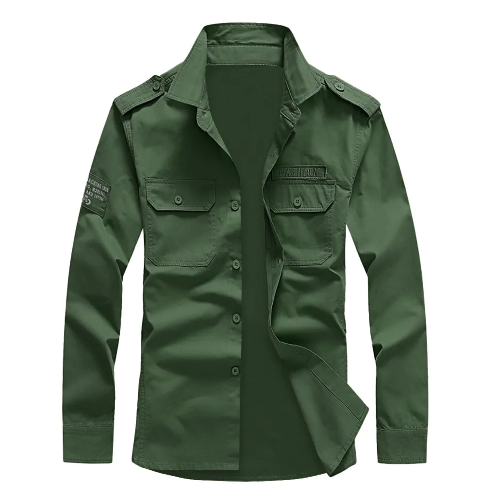 Мужская рубашка с длинным рукавом Повседневная однотонная блузка воротником