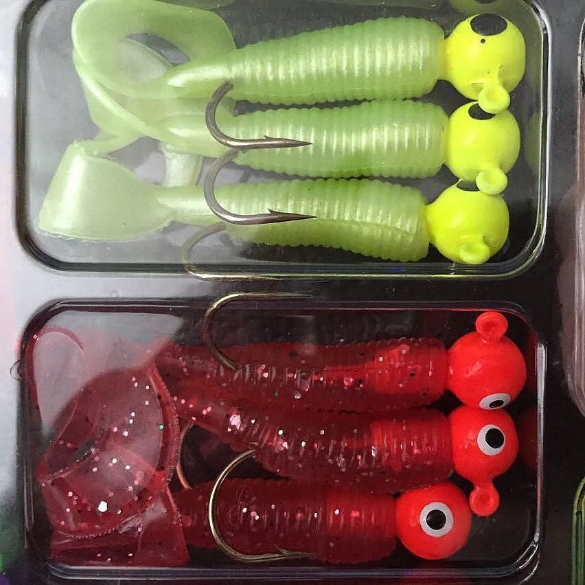

17 PCS Sea Fishing Lures Set Jig Lead Head Hooks Soft Worm Grub Single Tail Bait Carp Fishing Lures Accessories Tackle Tools
