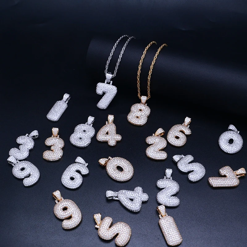 Lureen Iced Out 0 9 Bubble Numbers кулон ожерелье Дата кубический циркон цепи для мужчин женщин