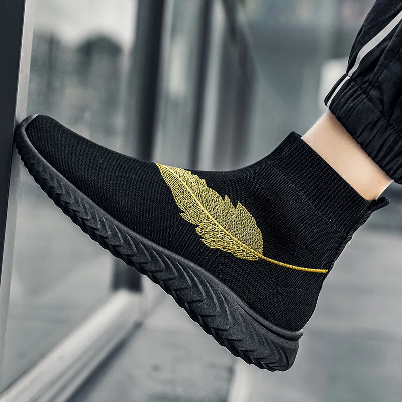 

Sneakers Men Women Flying Woven Flat Heeled Lightweight High Top Shoes Plus Size Couple Comfortable Casual Footwear
