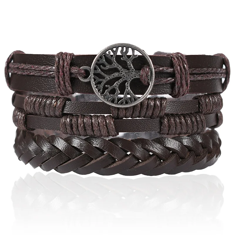 

WANGAIYAO new fashion multi-layer suit bracelet, hand-woven leather bracelet, peace tree leather simple men's bracelet