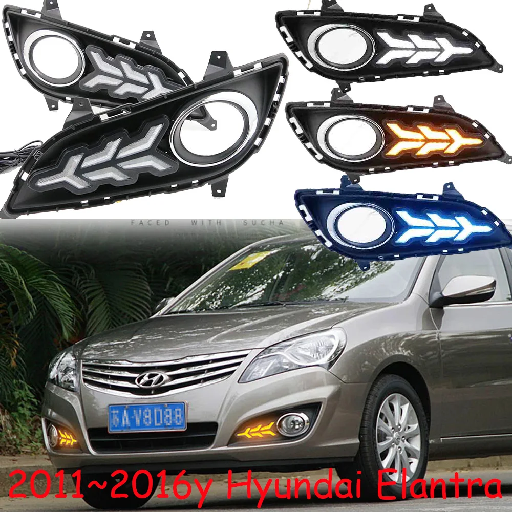 

1 комплект автомобильных фар на бампер для Hyundai Elantra дневсветильник 2011 ~ 2016y DRL автомобильные аксессуары светодиодный ные фары для Elantra противотумансветильник