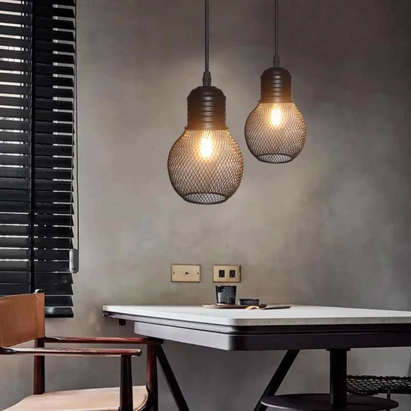 Винтажная сетчатая Подвесная лампа E27 железный светильник в индастриальном
