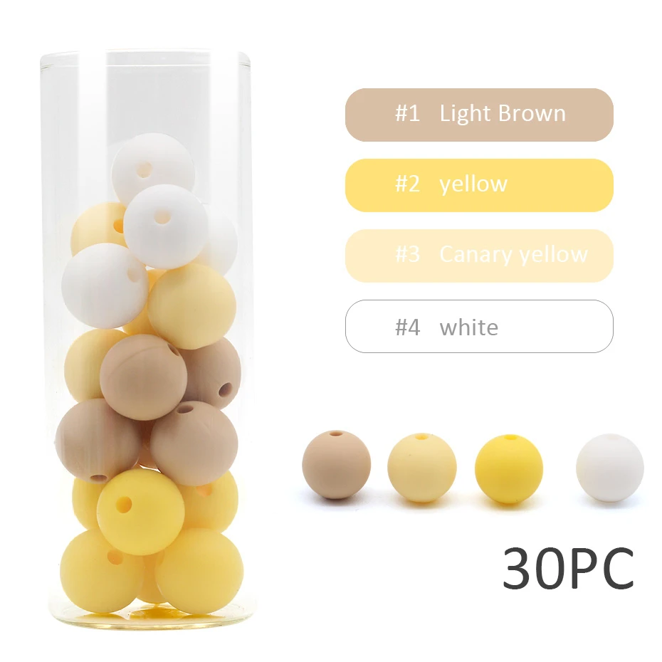 Yellow Series 30 шт. Цвет силиконов бусов аксессуар круглой формы бусины Еда Класс бусы, сделай сам, ювелирное изделие Прорезыватели для зубов медсестра бусины 12 мм - Цвет: Yellow Series