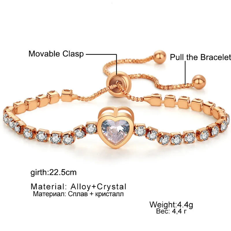 

Creative diamond-studded heart zircon adjustable Charm Bracelet for Women Bangles Fashion Jewelry