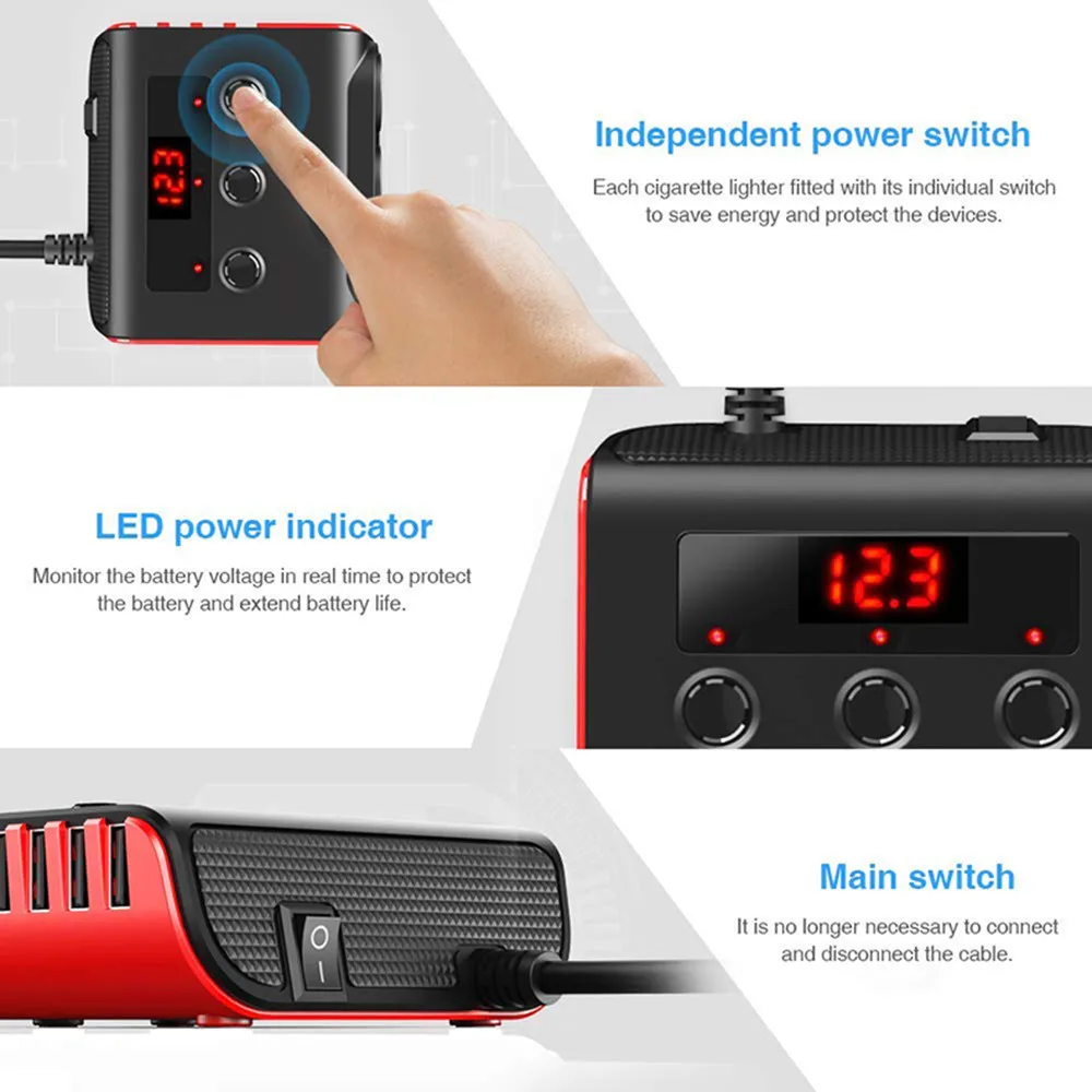 12 24v car cigarette lighter socket splitter car charger with onoff switch 4 ports usb charger for gps mobile phone free global shipping