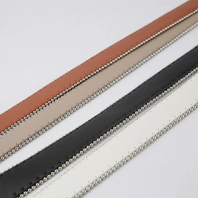 2021 Designer Latest Women Belts Fake Pearls Buckle PU Leather Strap Car Gold And Silver Rim Millet Beaded Dress Trousers Belt images - 6