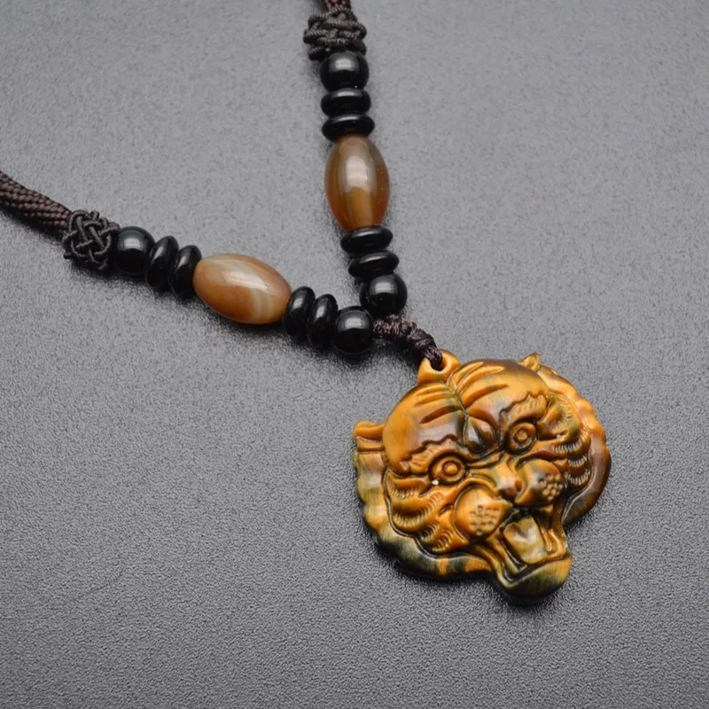 

Natural Tiger Eye Stone Tiger Head Animal Stone Pendant Necklace Jewelry
