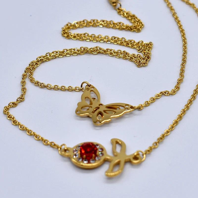 

AMUMIU Women Jewellery Sets Butterfly Stainless Steel Bracelet/Earring/Necklace Rhinestone Fashion Accessory KTZ042