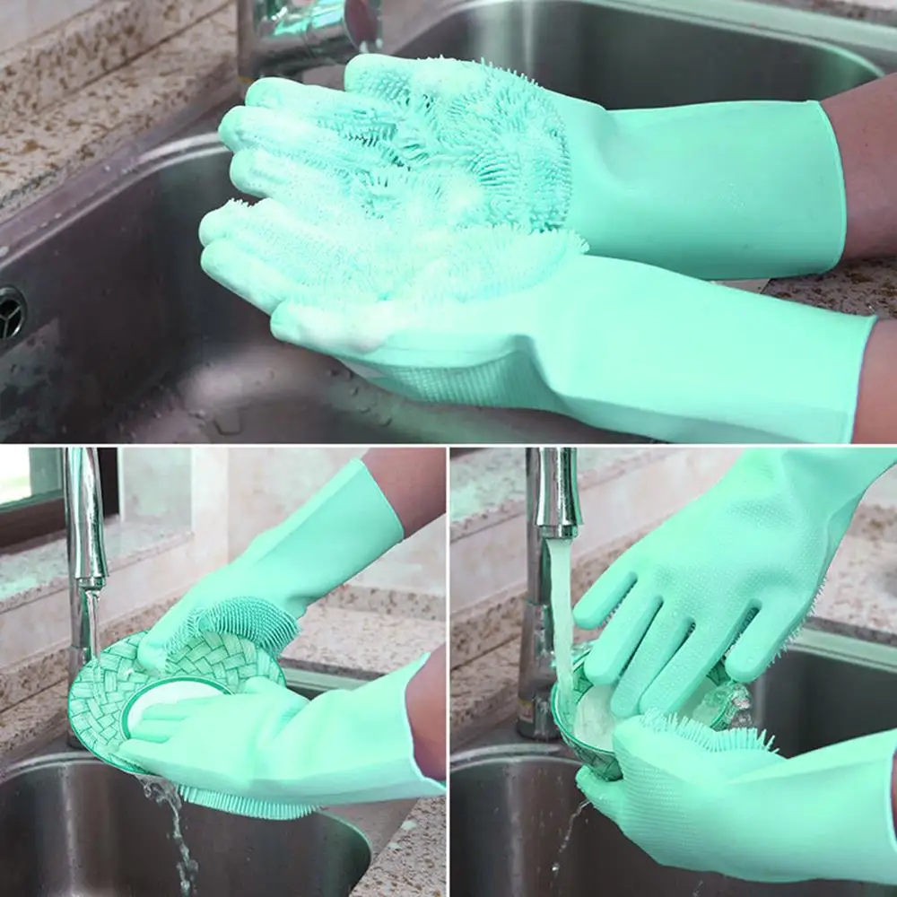 2 шт. = 1 пара волшебных силиконовых перчаток очищающих перчатки для посуды мытья с