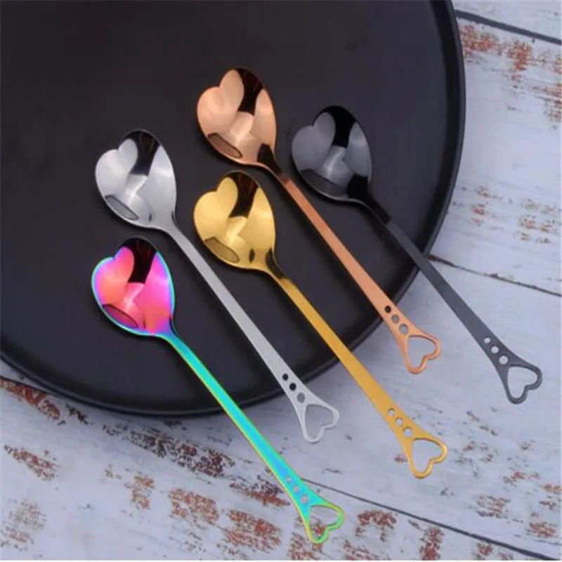 

1pc aço colher de coração colher de chá de café crianças utensílios de mesa cores criativo ferramentas sorvete cozinha gadgets