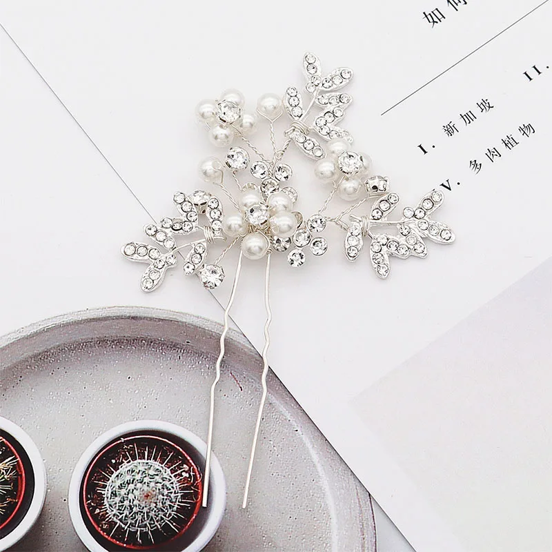 Стразы жемчужные заколки для волос женщин серебряного цвета свадебные