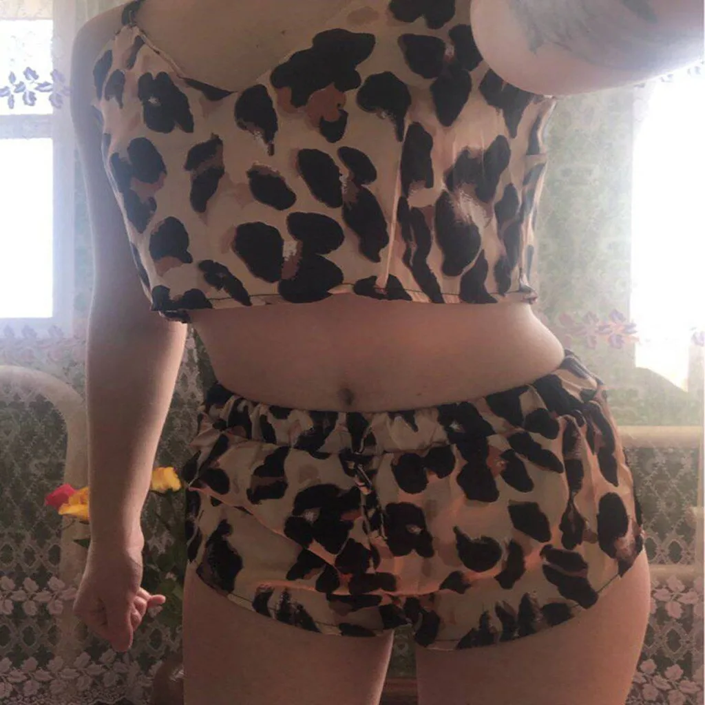 

Silk Pajamas Sexy Satin Lingerie Lace Shorts Set Women Underwear Sleepwear S-XXL Satin leopard print two-piece pajamas пижама