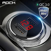 ROCK QC3.0, металлическое автомобильное зарядное устройство с двумя USB, цифровой дисплей для iPhone 11X8 XS MAX 7, Xiaomi, samsung, быстрая зарядка, мониторинг напряжения
