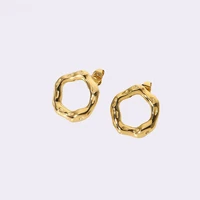 stylish stainless steel tarnish free hammered hollow out circle stud for women girls metal texture post earring fashion jewelry