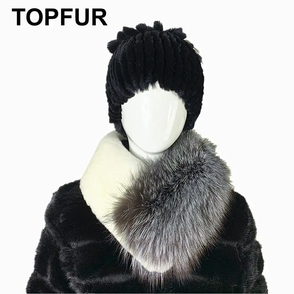 Женские шарфы из натурального кроличьего меха TOPFUR Длинные Серые Лисьего зима