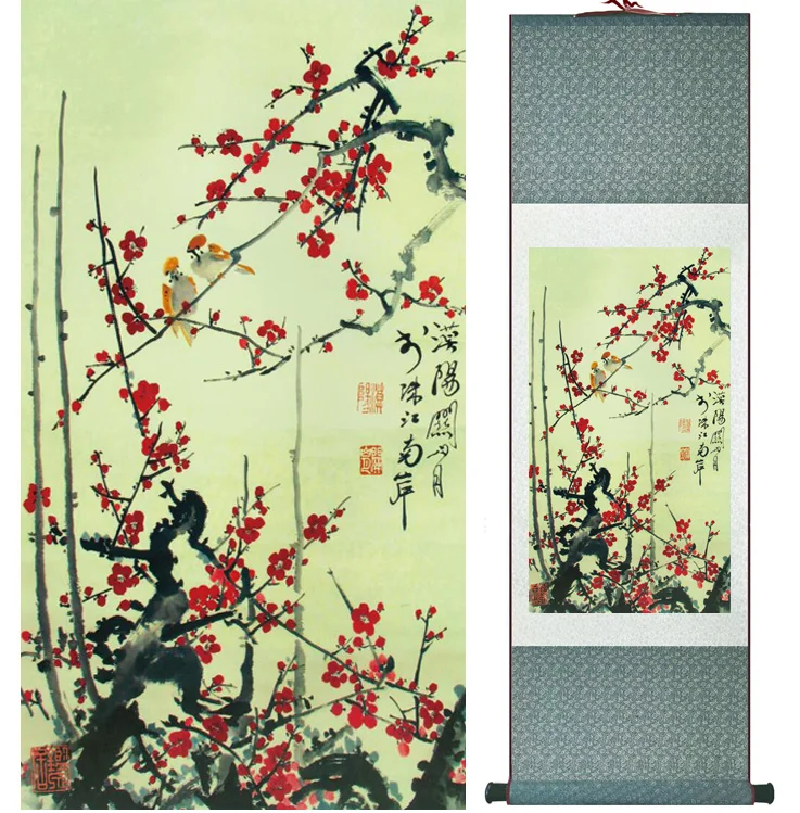 

Традиционная живопись с птицами и цветами, украшение для дома и офиса, китайская живопись в свитке, Весенние краски для мытья, 042406