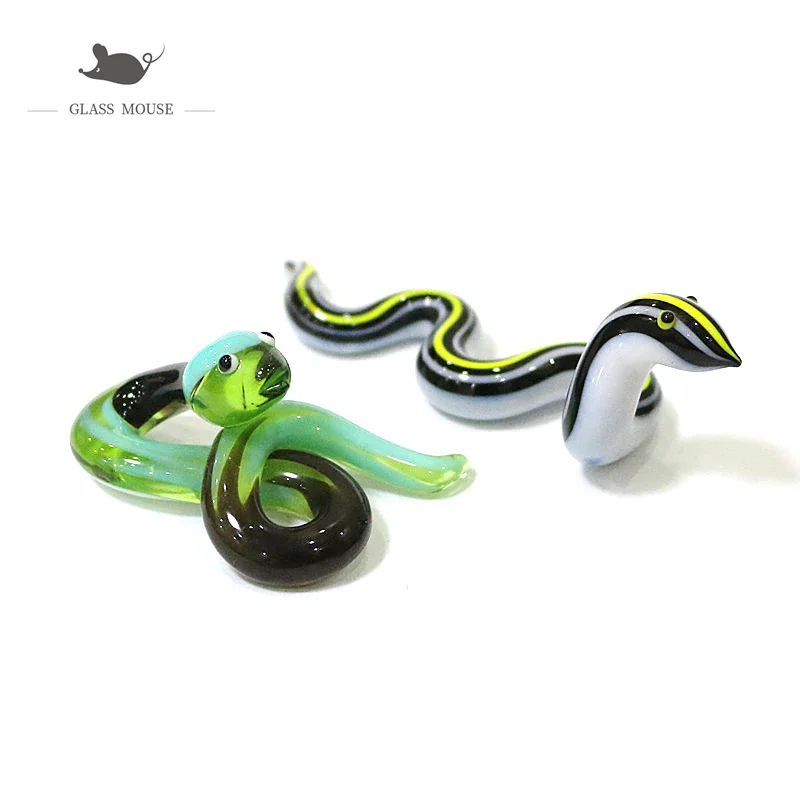 

Cute Snake Craft Ornaments Glass Zodiac Animal Mini Figurines Collection Home Desktop Fairy Garden Decoration Statue Accessories