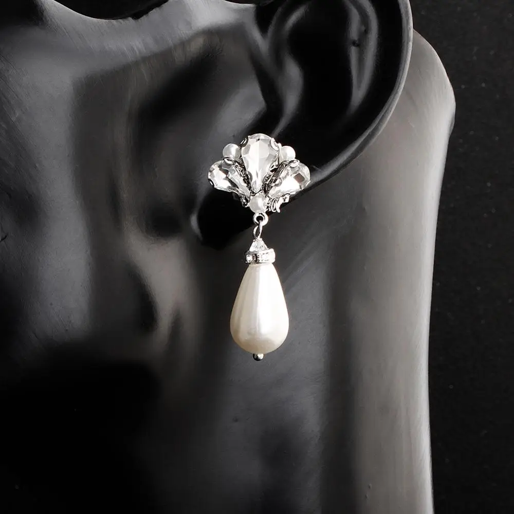 Женские серьги подвески с искусственным жемчугом Стразы ручной работы свадебные