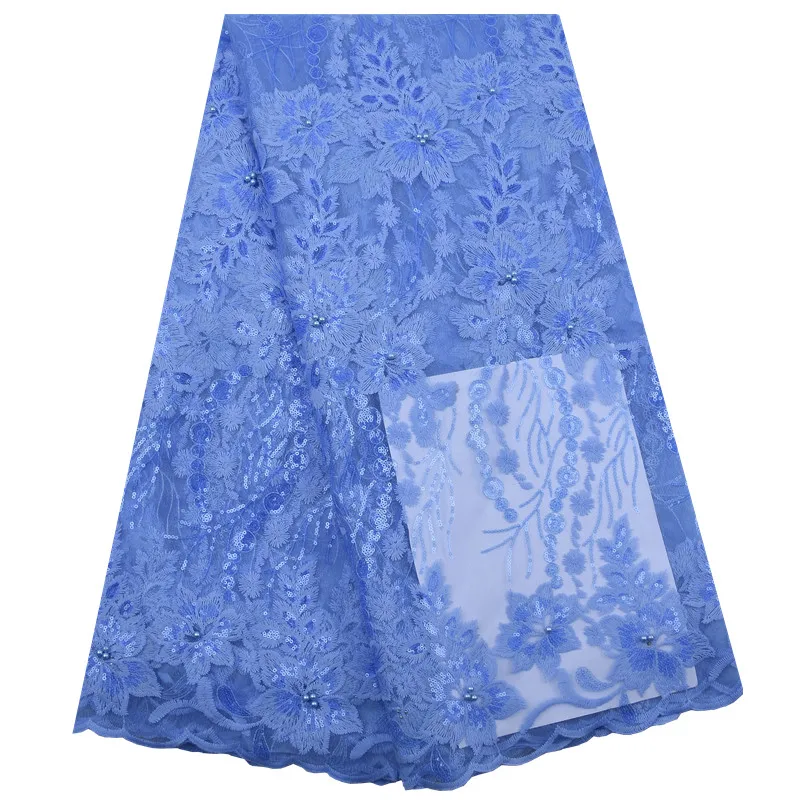 Небесно голубое высококачественное кружевное вышитое Африканское Тюлевое