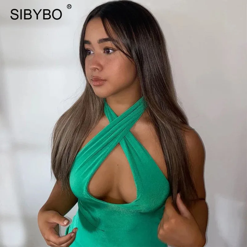 Фото Женский топ без рукавов Sibybo топ-бюстье с открытыми плечами и открытой спиной на