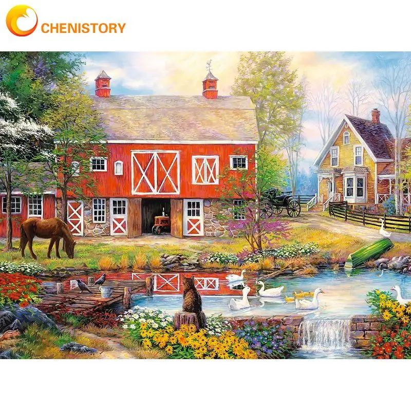 

CHENISTORY 5D Diamond Embroidery Painting House Landscape Full Square/Round Diamond Art Embroidery Scenery Home Decor