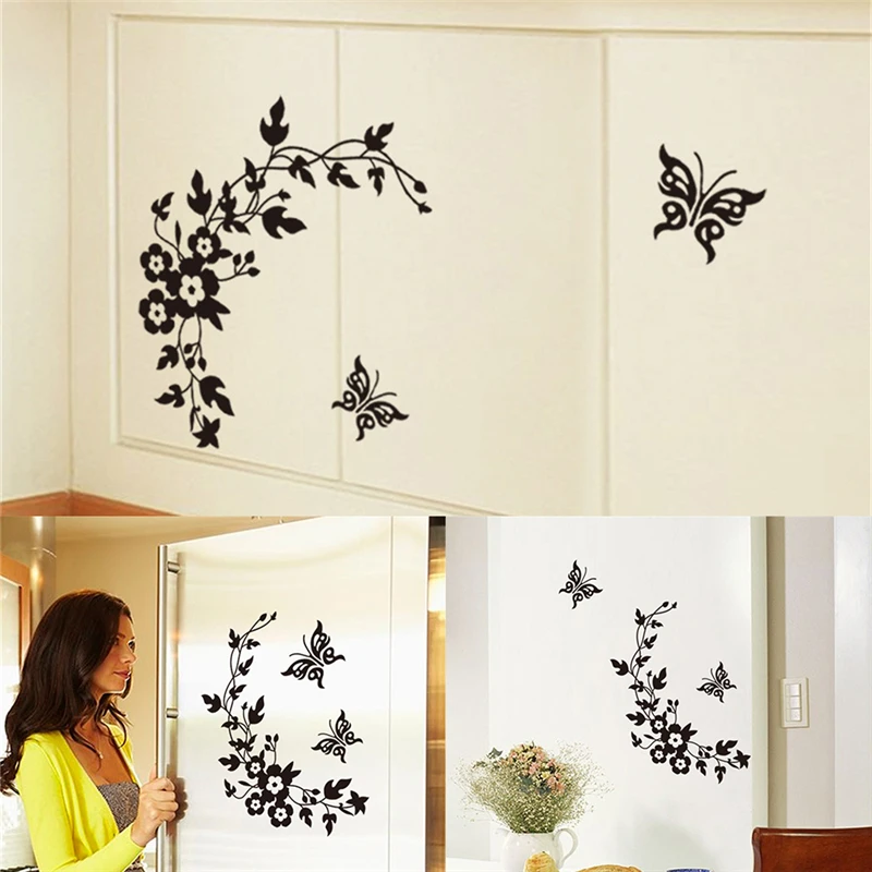 

Black butterfly love flower toilet refrigerator cabinet sticker wall sticker PVC decal home decoration sticker 28x34cm