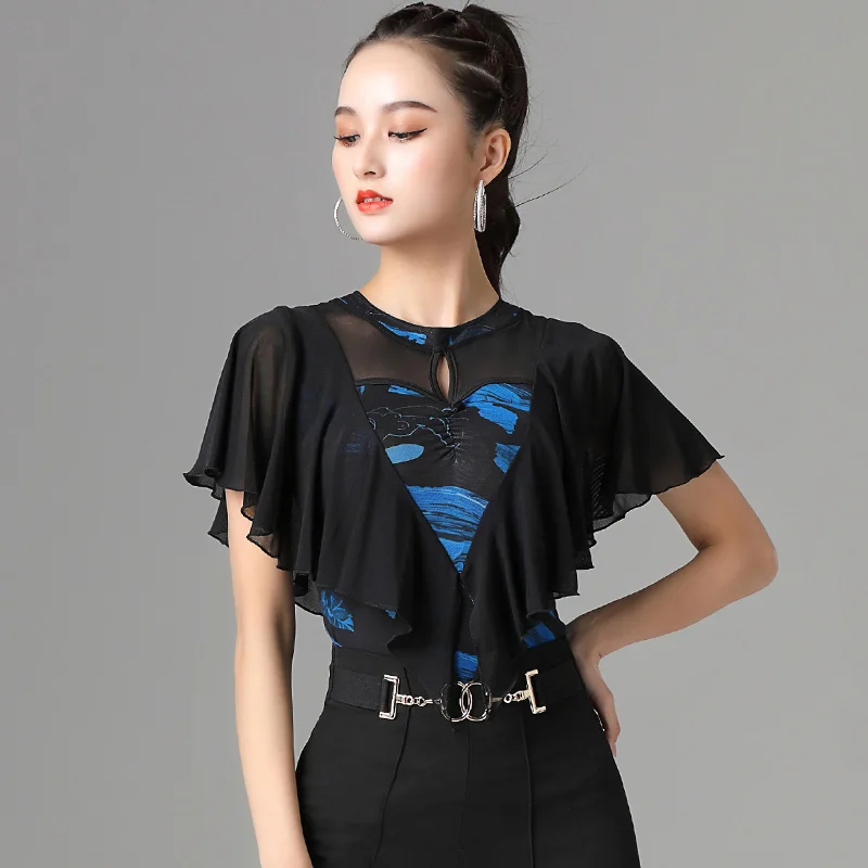 

Floral Ballroom Dance Tops Women Summer Tango Dance Wear Latin Dance Practice Wear Performance Costume Black Dance Outfit DL7889