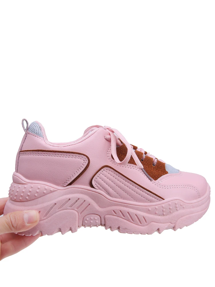 pink Женские кроссовки; коллекция года; модные белые кроссовки; Брендовая обувь на платформе в стиле ретро; дышащие сетчатые кроссовки для папы; Повседневная Уличная обувь - Цвет: pink