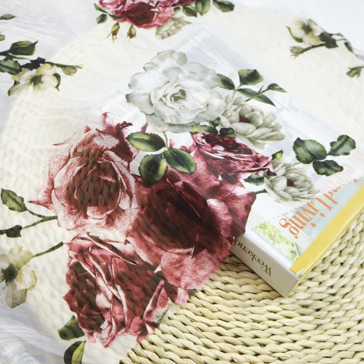 Мягкая Белая Роза Печать Цветок шифон Тюль Ткань для платья рубашки метр|Ткань| |