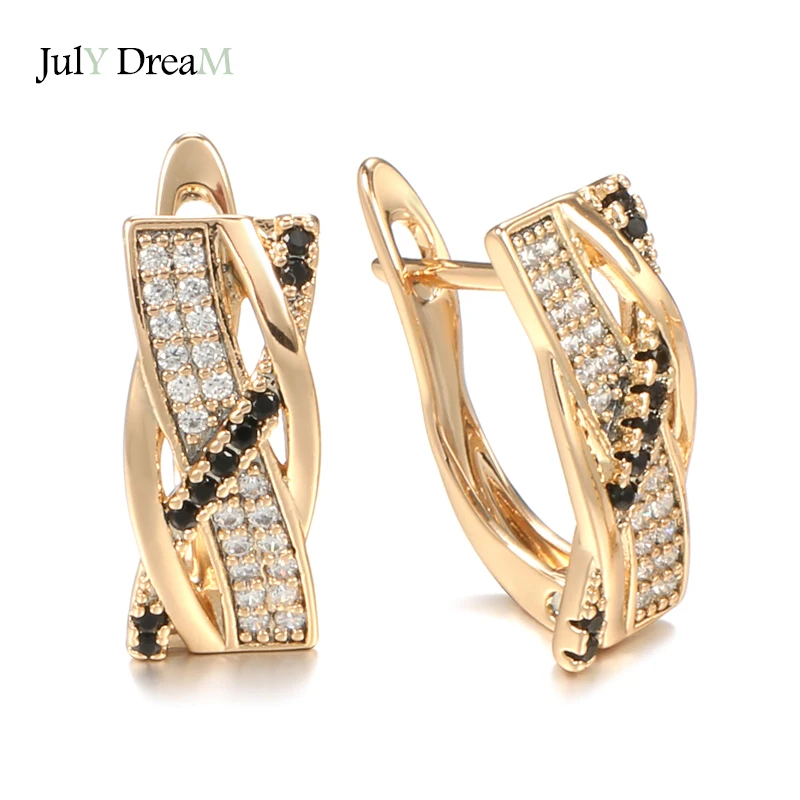 

585 Rose Gold Black Zircon Earrings Heart & Arrow Stone Diamonds Piercing Loops Serpentine Drop Earrings Women Fine Jewelry