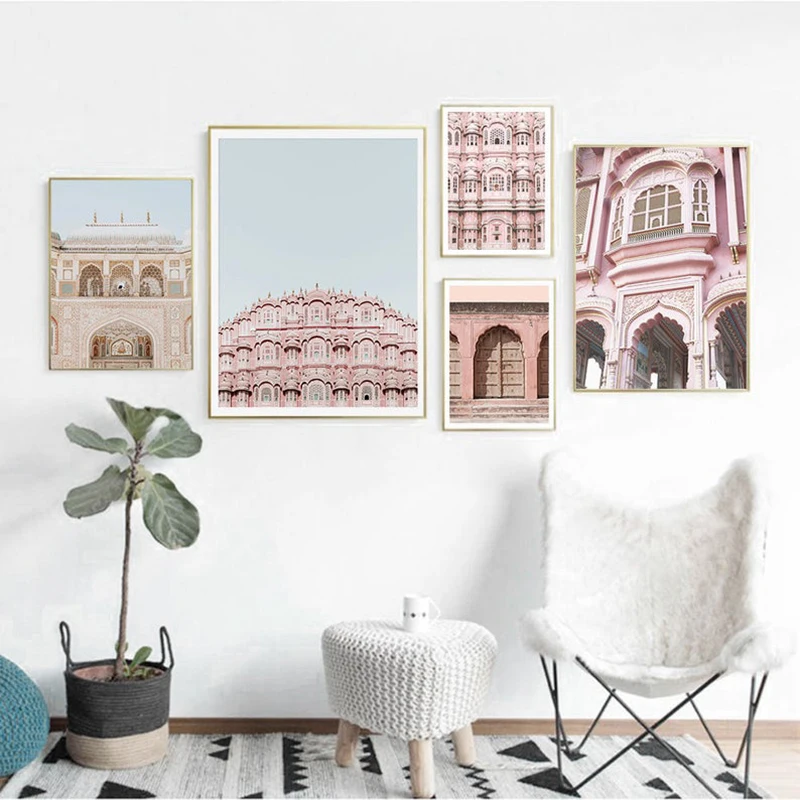Розовый Индийский архитектурный пейзаж Фотография холст печать галерея
