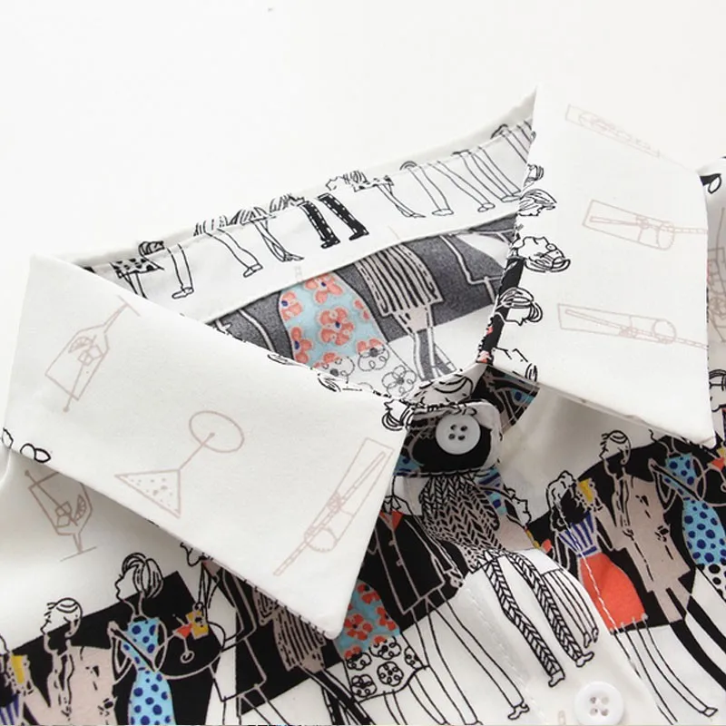 

Women Spring Autumn Fashion Long Sleeve Turn-down Collar Blouse Tops Female Casual Loose Shirts Cartoon Print Shirt