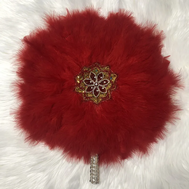 2pcs African Grey Turkey Feather Hand Fan Handmade Fans for Dance Wedding with Stones Double-sided Fan-30 | Дом и сад
