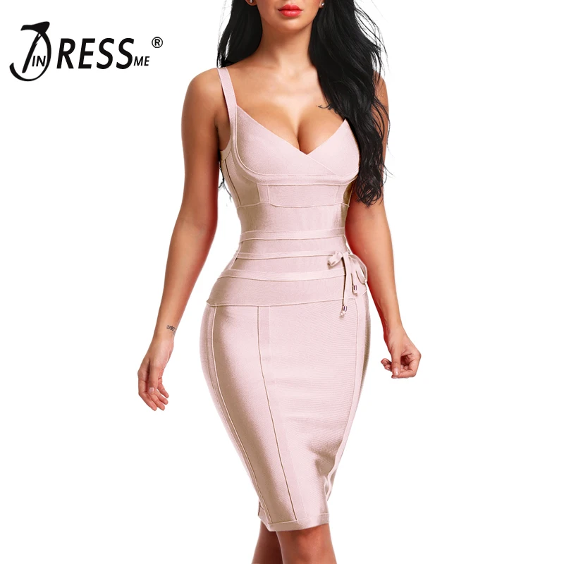 INDRESSME 2020 Новое Сексуальное Женское Бандажное платье на бретельках с глубоким V